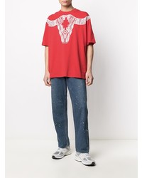 rotes und weißes bedrucktes T-Shirt mit einem Rundhalsausschnitt von Marcelo Burlon County of Milan