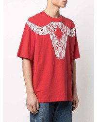 rotes und weißes bedrucktes T-Shirt mit einem Rundhalsausschnitt von Marcelo Burlon County of Milan