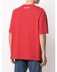 rotes und weißes bedrucktes T-Shirt mit einem Rundhalsausschnitt von Marcelo Burlon County of Milan