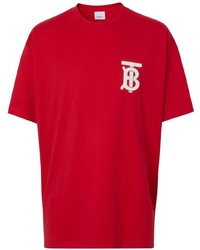 rotes und weißes bedrucktes T-Shirt mit einem Rundhalsausschnitt von Burberry