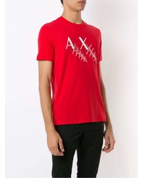 rotes und weißes bedrucktes T-Shirt mit einem Rundhalsausschnitt von Armani Exchange