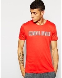 rotes und weißes bedrucktes T-Shirt mit einem Rundhalsausschnitt von Criminal Damage
