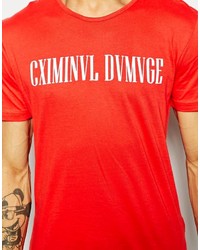 rotes und weißes bedrucktes T-Shirt mit einem Rundhalsausschnitt von Criminal Damage