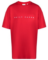 rotes und weißes bedrucktes T-Shirt mit einem Rundhalsausschnitt von Daily Paper