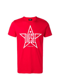 rotes und weißes bedrucktes T-Shirt mit einem Rundhalsausschnitt von Diesel