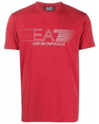 rotes und weißes bedrucktes T-Shirt mit einem Rundhalsausschnitt von Ea7 Emporio Armani