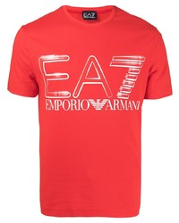 rotes und weißes bedrucktes T-Shirt mit einem Rundhalsausschnitt von Ea7 Emporio Armani