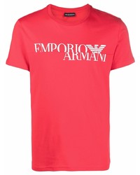rotes und weißes bedrucktes T-Shirt mit einem Rundhalsausschnitt von Emporio Armani