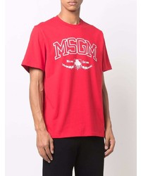 rotes und weißes bedrucktes T-Shirt mit einem Rundhalsausschnitt von MSGM