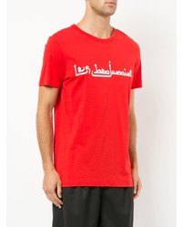 rotes und weißes bedrucktes T-Shirt mit einem Rundhalsausschnitt von Les Benjamins