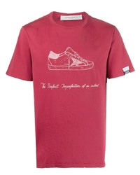 rotes und weißes bedrucktes T-Shirt mit einem Rundhalsausschnitt von Golden Goose