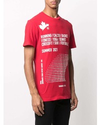 rotes und weißes bedrucktes T-Shirt mit einem Rundhalsausschnitt von DSQUARED2