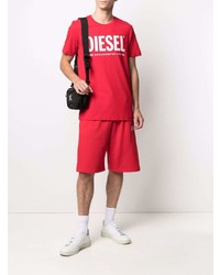 rotes und weißes bedrucktes T-Shirt mit einem Rundhalsausschnitt von Diesel