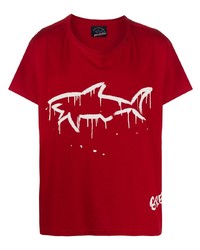 rotes und weißes bedrucktes T-Shirt mit einem Rundhalsausschnitt von Greg Lauren X Paul & Shark