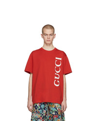 rotes und weißes bedrucktes T-Shirt mit einem Rundhalsausschnitt von Gucci