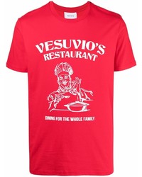 rotes und weißes bedrucktes T-Shirt mit einem Rundhalsausschnitt von Harmony Paris