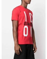 rotes und weißes bedrucktes T-Shirt mit einem Rundhalsausschnitt von DSQUARED2