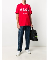 rotes und weißes bedrucktes T-Shirt mit einem Rundhalsausschnitt von MSGM