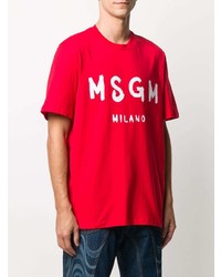 rotes und weißes bedrucktes T-Shirt mit einem Rundhalsausschnitt von MSGM