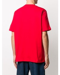 rotes und weißes bedrucktes T-Shirt mit einem Rundhalsausschnitt von MSGM