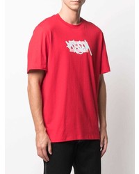 rotes und weißes bedrucktes T-Shirt mit einem Rundhalsausschnitt von MSGM