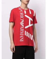 rotes und weißes bedrucktes T-Shirt mit einem Rundhalsausschnitt von Ea7 Emporio Armani