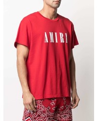 rotes und weißes bedrucktes T-Shirt mit einem Rundhalsausschnitt von Amiri