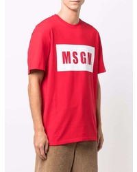 rotes und weißes bedrucktes T-Shirt mit einem Rundhalsausschnitt von MSGM