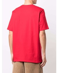 rotes und weißes bedrucktes T-Shirt mit einem Rundhalsausschnitt von MSGM