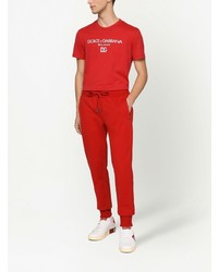 rotes und weißes bedrucktes T-Shirt mit einem Rundhalsausschnitt von Dolce & Gabbana