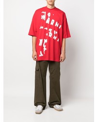 rotes und weißes bedrucktes T-Shirt mit einem Rundhalsausschnitt von Marni