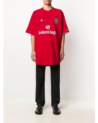 rotes und weißes bedrucktes T-Shirt mit einem Rundhalsausschnitt von Balenciaga