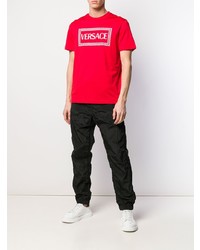 rotes und weißes bedrucktes T-Shirt mit einem Rundhalsausschnitt von Versace
