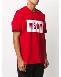 rotes und weißes bedrucktes T-Shirt mit einem Rundhalsausschnitt von MSGM