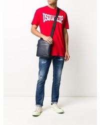 rotes und weißes bedrucktes T-Shirt mit einem Rundhalsausschnitt von DSQUARED2