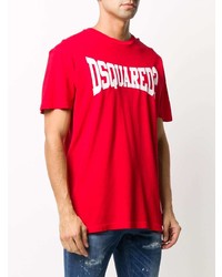 rotes und weißes bedrucktes T-Shirt mit einem Rundhalsausschnitt von DSQUARED2