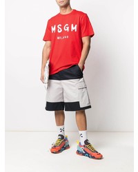 rotes und weißes bedrucktes T-Shirt mit einem Rundhalsausschnitt von MSGM