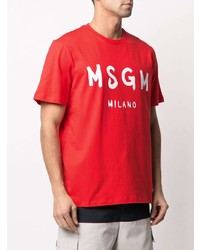 rotes und weißes bedrucktes T-Shirt mit einem Rundhalsausschnitt von MSGM