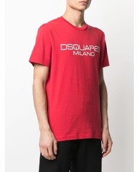 rotes und weißes bedrucktes T-Shirt mit einem Rundhalsausschnitt von DSQUARED2