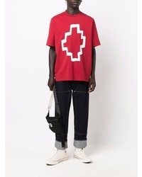 rotes und weißes bedrucktes T-Shirt mit einem Rundhalsausschnitt von Marcelo Burlon County of Milan