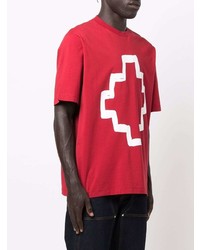 rotes und weißes bedrucktes T-Shirt mit einem Rundhalsausschnitt von Marcelo Burlon County of Milan