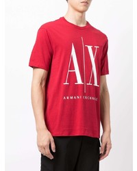 rotes und weißes bedrucktes T-Shirt mit einem Rundhalsausschnitt von Armani Exchange