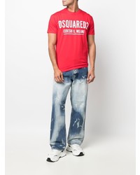rotes und weißes bedrucktes T-Shirt mit einem Rundhalsausschnitt von DSQUARED2