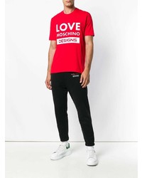 rotes und weißes bedrucktes T-Shirt mit einem Rundhalsausschnitt von Love Moschino