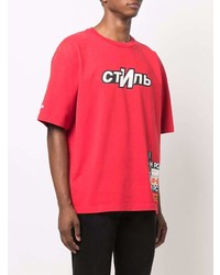 rotes und weißes bedrucktes T-Shirt mit einem Rundhalsausschnitt von Heron Preston