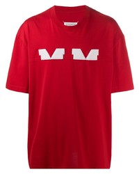 rotes und weißes bedrucktes T-Shirt mit einem Rundhalsausschnitt von Maison Margiela
