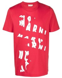 rotes und weißes bedrucktes T-Shirt mit einem Rundhalsausschnitt von Marni