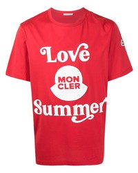 rotes und weißes bedrucktes T-Shirt mit einem Rundhalsausschnitt von Moncler