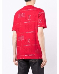 rotes und weißes bedrucktes T-Shirt mit einem Rundhalsausschnitt von Armani Exchange