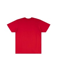 rotes und weißes bedrucktes T-Shirt mit einem Rundhalsausschnitt von Supreme